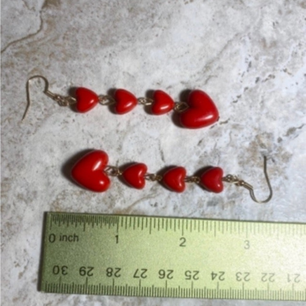 NEW Red Heart Dangle Earrings - Picture 3 of 5